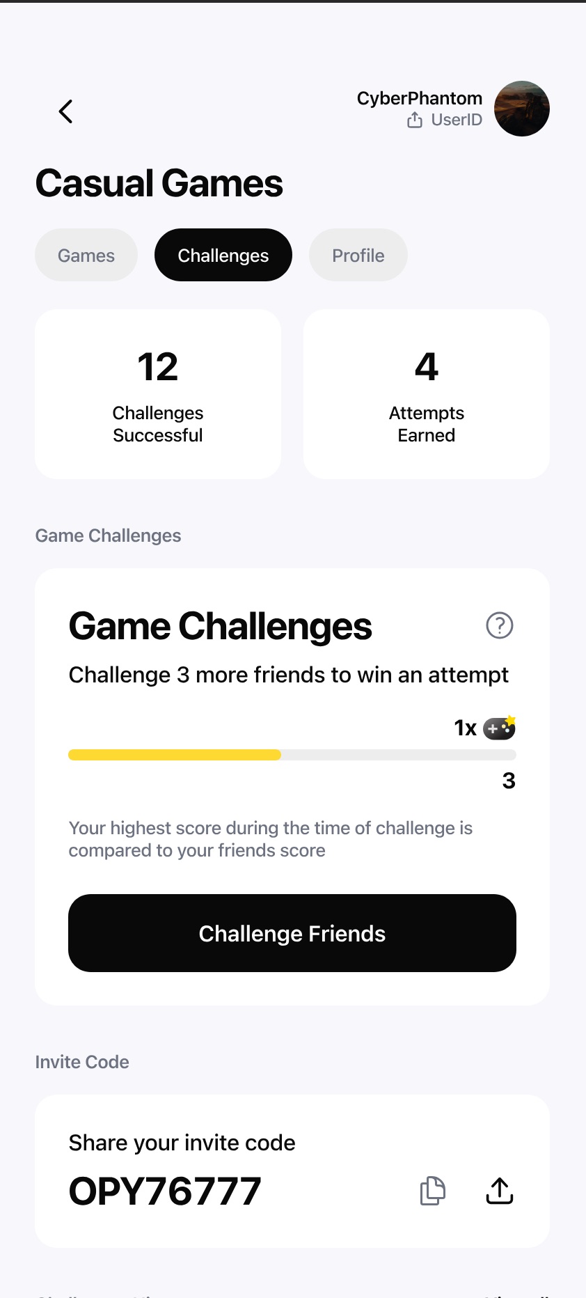 barq Game Challenges screen