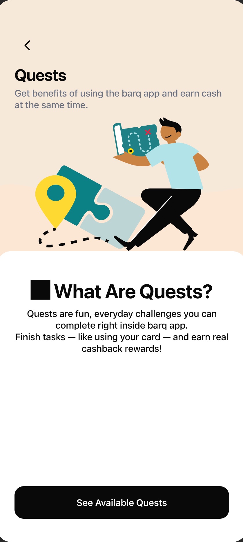 barq Quests introduction screen